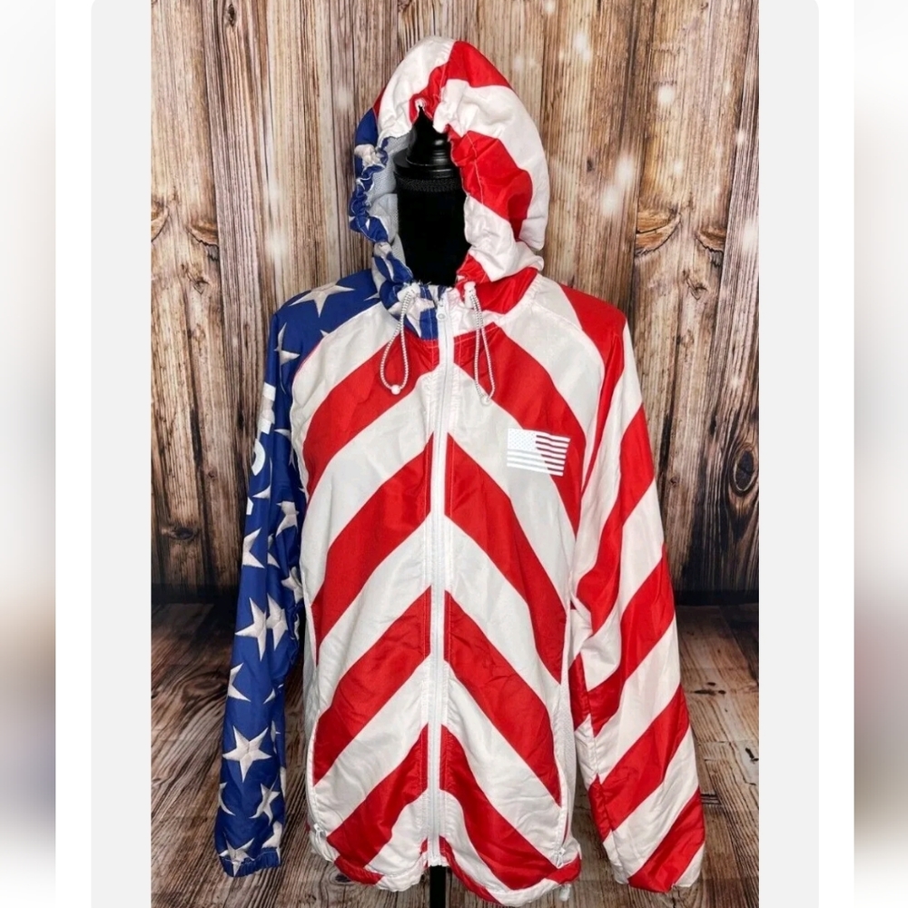 Trademark Brooklyn mens windbreaker American Flag jacket size Medium Patriotic